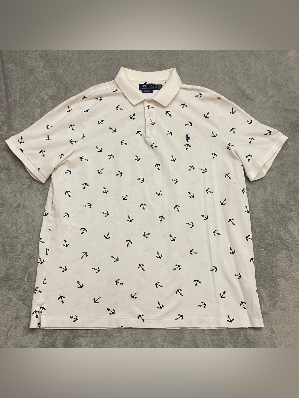 Polo Ralph Lauren Mens XL Cream White Anchor Print Stretch Mesh Polo Shirt Pony
